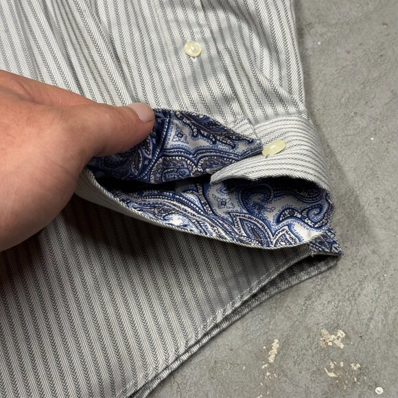 Egara Dress Shirt Non-Iron Slim Fit Long Sleeve Paisley Cuffs Striped 3XLT - Picture 5 of 7